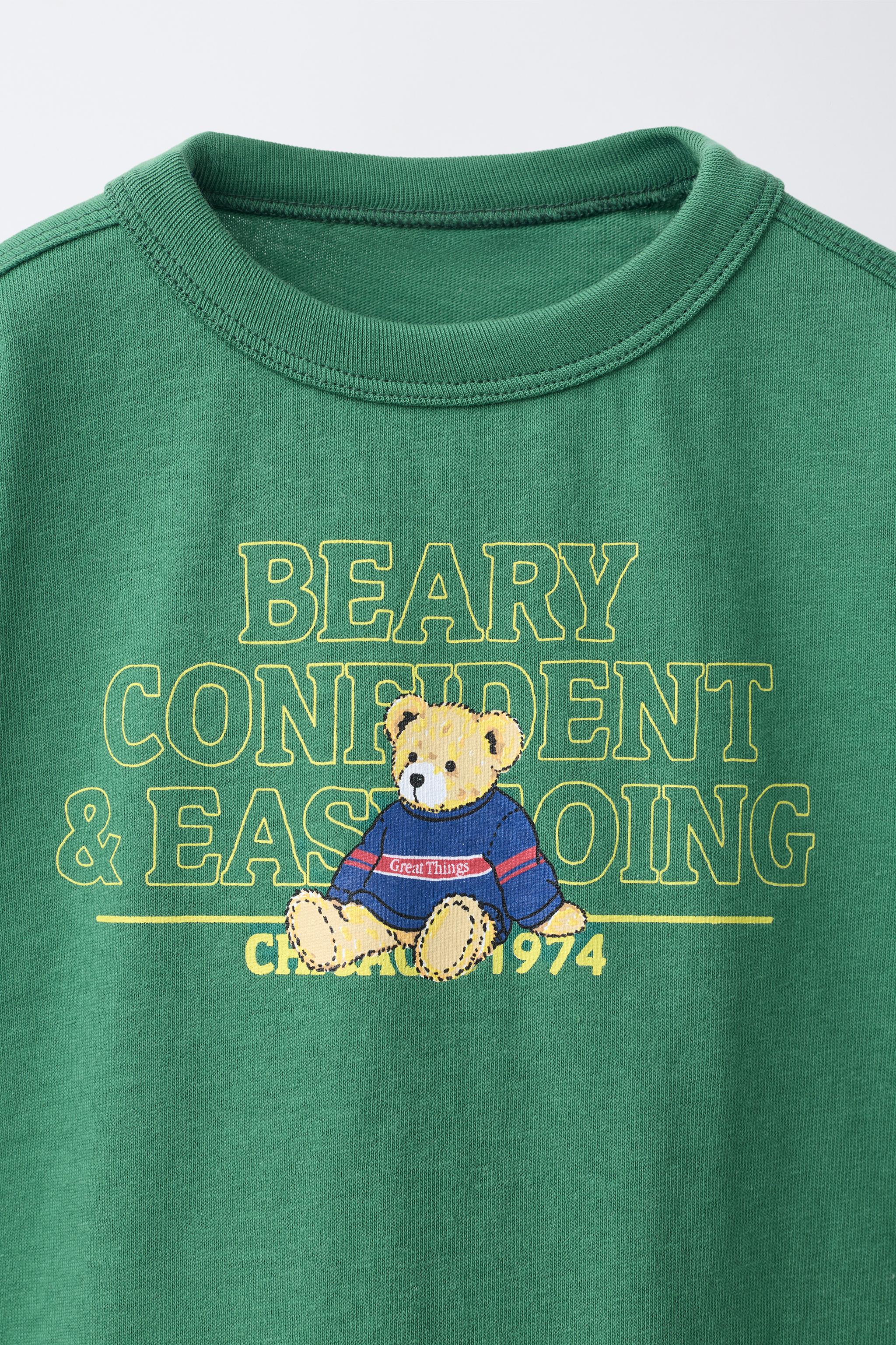 BEAR AND TEXT PRINT T-SHIRT